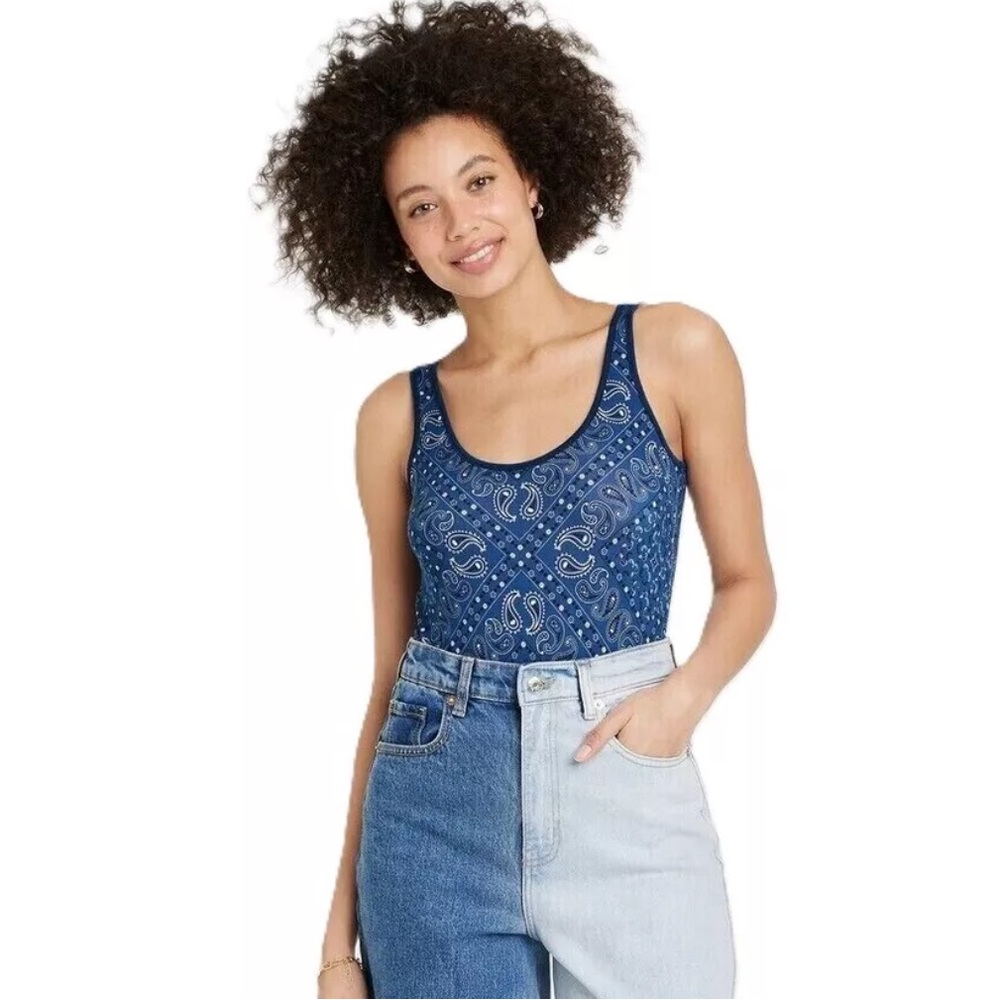 Isaac Morris IML Indigo Blue Paisley Bandana Design Bodysuit